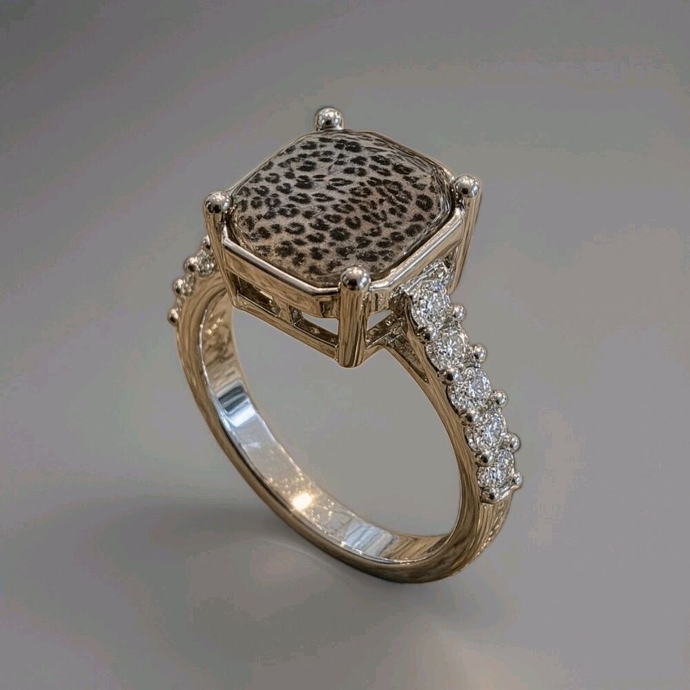 925 Sterling Silver Tiger Brown Black Stone Prong Crystal Cocktail Ring 6